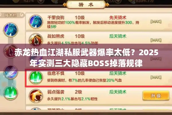 赤龙热血江湖私服武器爆率太低？2025年实测三大隐藏BOSS掉落规律
