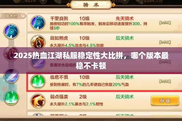 2025热血江湖私服稳定性大比拼，哪个版本最稳不卡顿